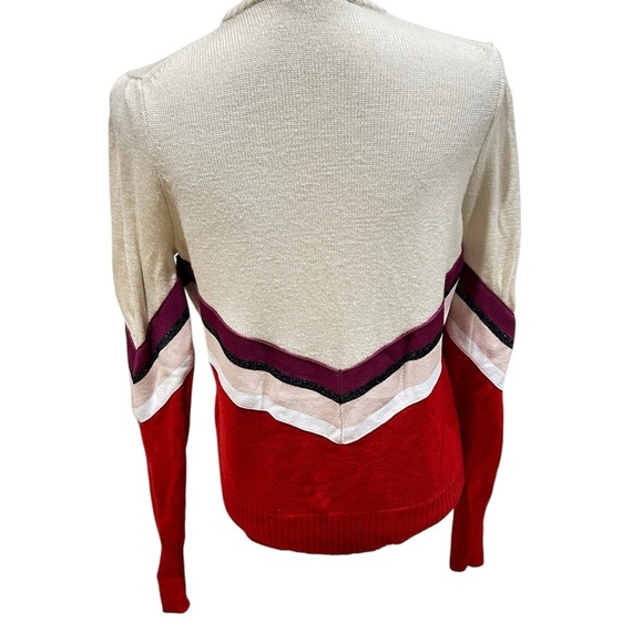 Maje Red & Cream Chevron 100% wool ski Sweater size small - Picture 6 of 9